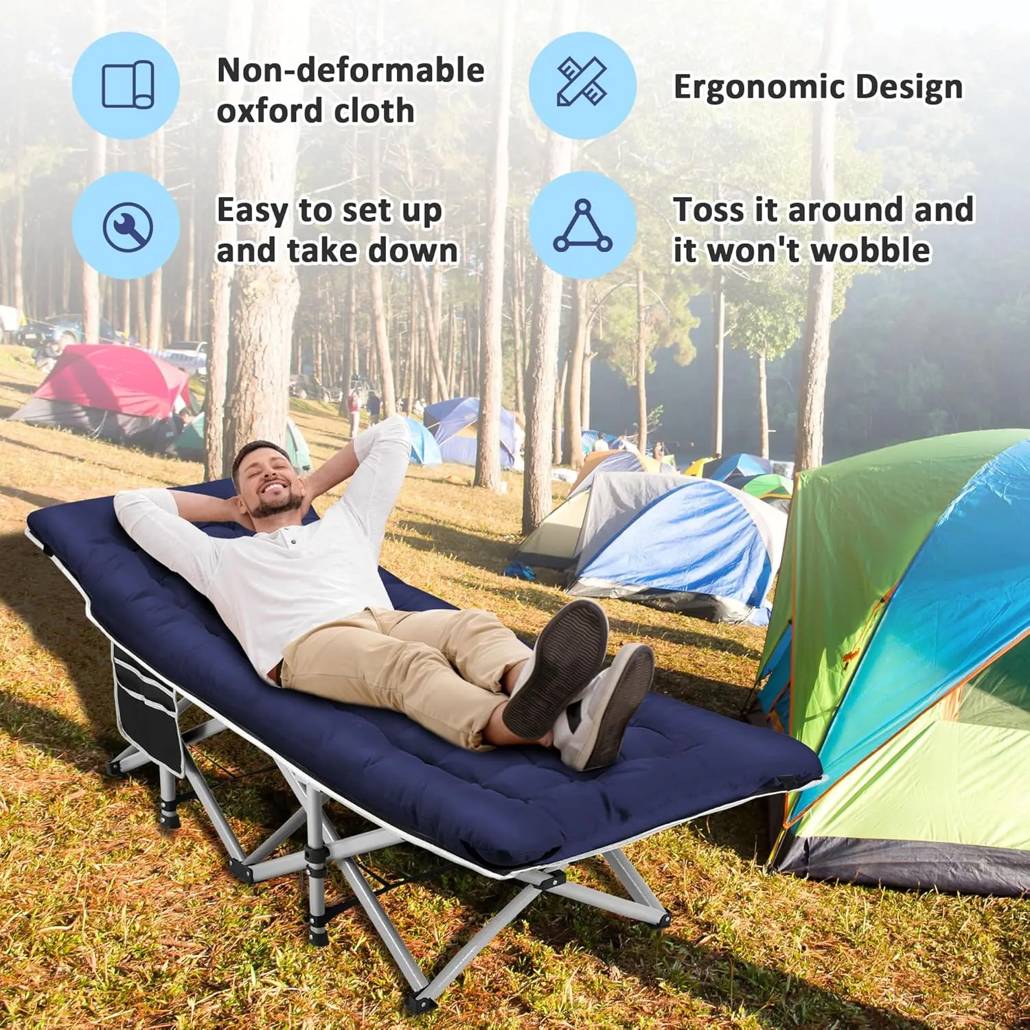 HABUTWAY Camping Cot, Portable Camping Cot for Adult, 28" Wide Sleeping Cot Max Load 600LBS with Thick Mattress and Carry Bag, Portable Camping Bed for Outdoor Camping/Office, Home Nap