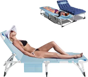H&ZT Adjustable Sun Tanning Lounge Chair with Removable Cotton Pad, Outdoor Reclining Patio Bed for Poolside, Lawn, Beach, Heavy Duty Folding Sunbathing Lounger Cot