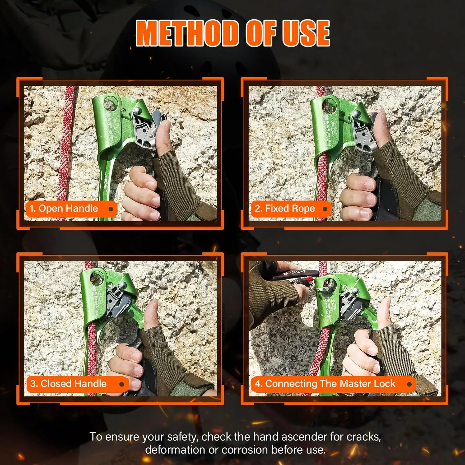 Hand Ascender High strength aluminum Alloy Climbing Ascender with Ergonomic Rubber Handle Strong Rappelling Gear Equipment for Rock Climbing Tree Arborist Rescue Mountaineering Caving Left Right Hand