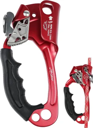 Hand Ascender High Strength Aluminum Alloy Climbing Ascender with Ergonomic Rubber Handle Strong Rappelling Gear Equipment for Rock Climbing Tree Arborist Rescue Mountaineering Caving Left Right Hand