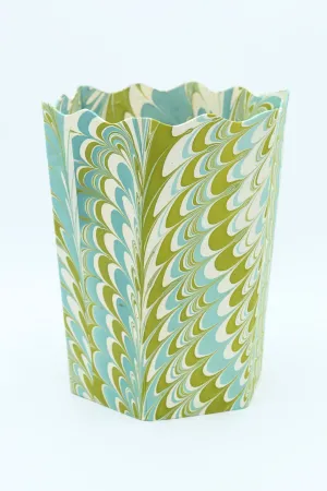 Hand-Marbled Scallop Waste Bin / Storage Bin in Robin Blue
