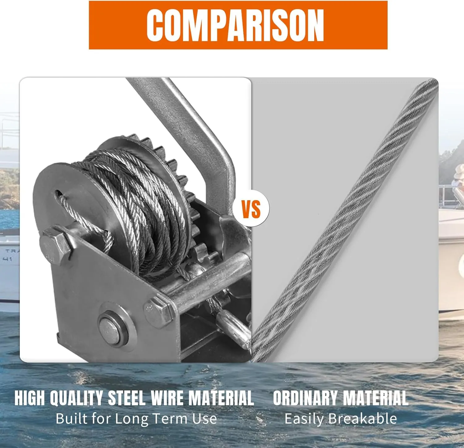 Hand Winch, 600 lbs Pulling Capacity, Boat Trailer Winch Heavy Duty Rope Crank with 23 FT Steel Cable, Manual Operated Hand Crank Winch for Trailer, Boat or ATV Towing