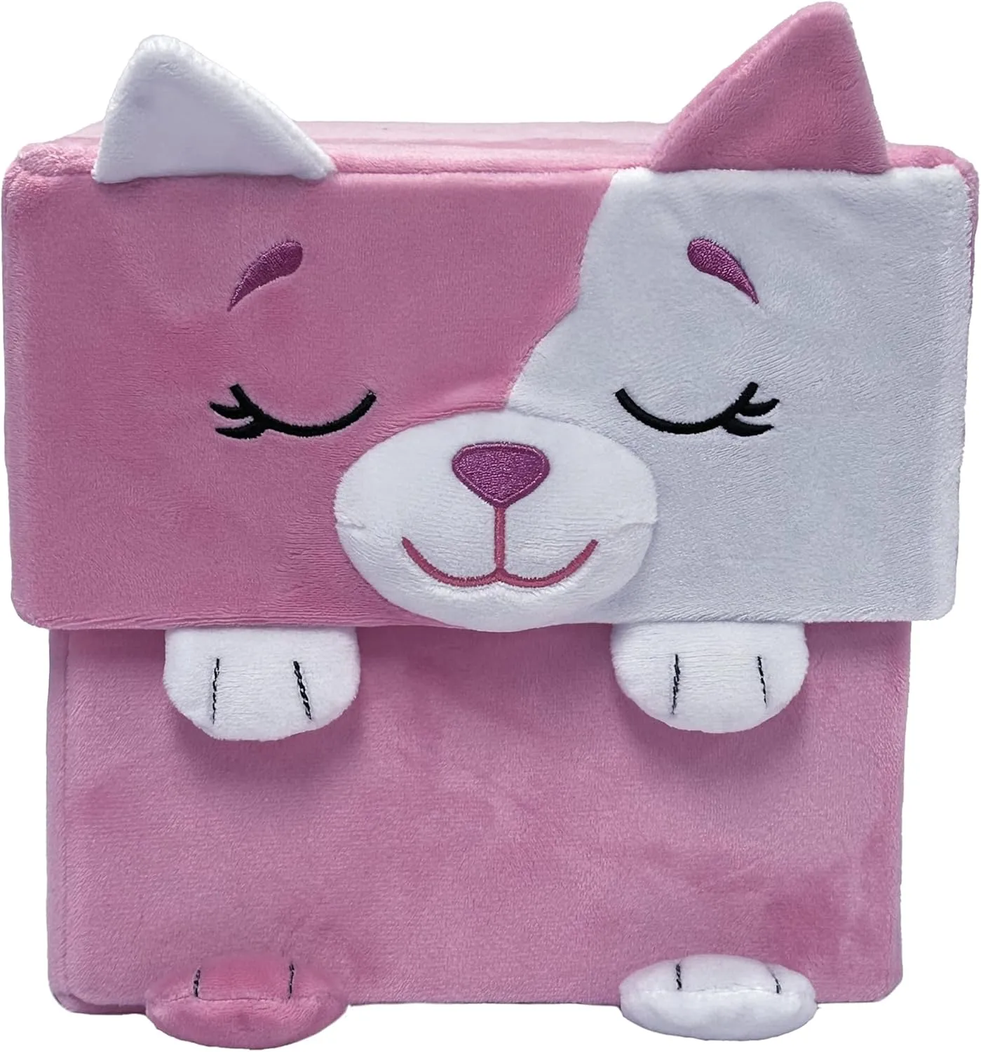 Happy Nappers: Adorable Storables - Cat - Pink & White - 8” Character Box & Surprise 8” Plush Toy w/Weighted Paws, Square Storage Bin, Kids Ages 1 