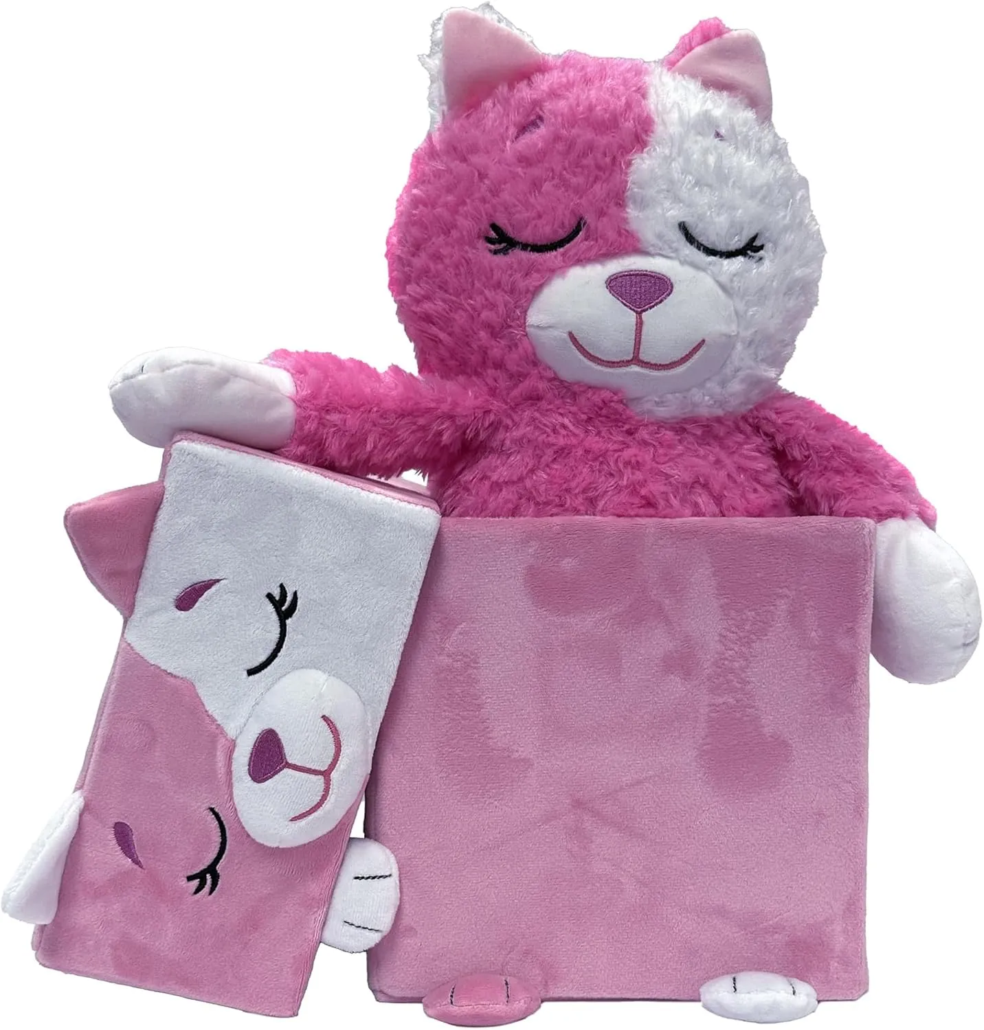 Happy Nappers: Adorable Storables - Cat - Pink & White - 8” Character Box & Surprise 8” Plush Toy w/Weighted Paws, Square Storage Bin, Kids Ages 1 