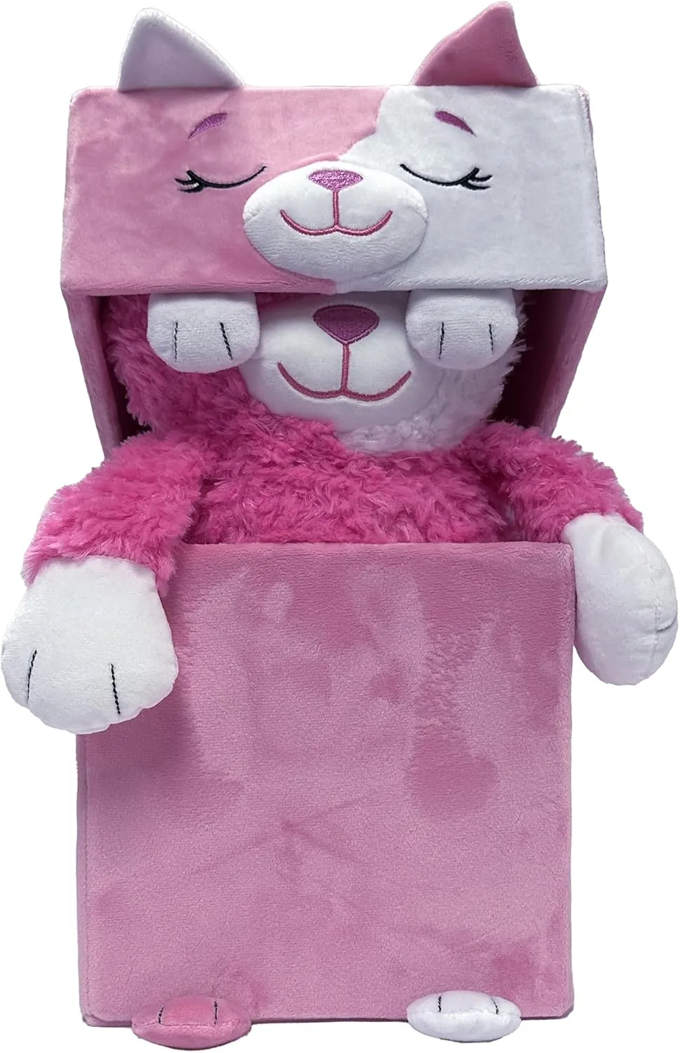 Happy Nappers: Adorable Storables - Cat - Pink & White - 8” Character Box & Surprise 8” Plush Toy w/Weighted Paws, Square Storage Bin, Kids Ages 1 