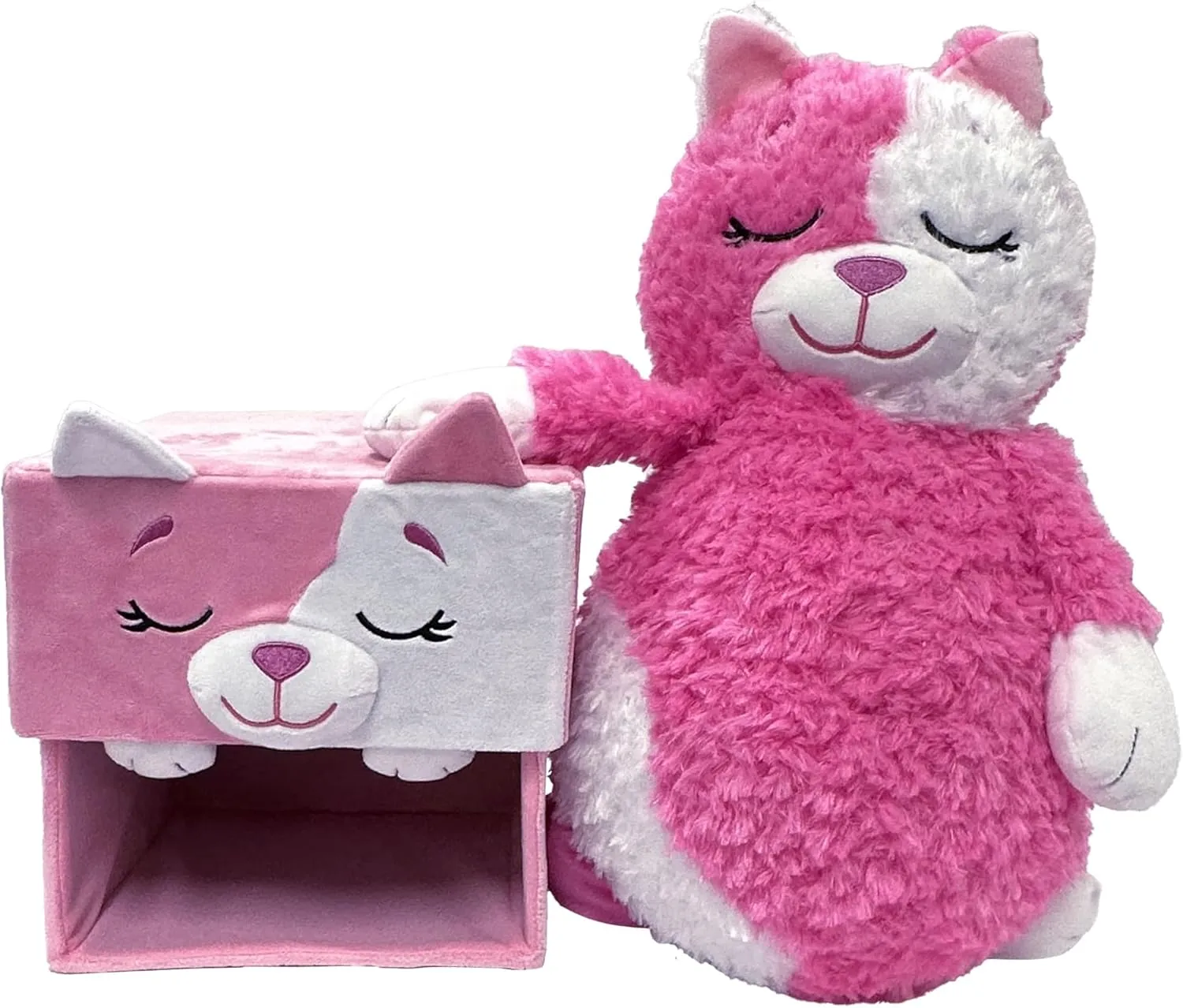 Happy Nappers: Adorable Storables - Cat - Pink & White - 8” Character Box & Surprise 8” Plush Toy w/Weighted Paws, Square Storage Bin, Kids Ages 1 