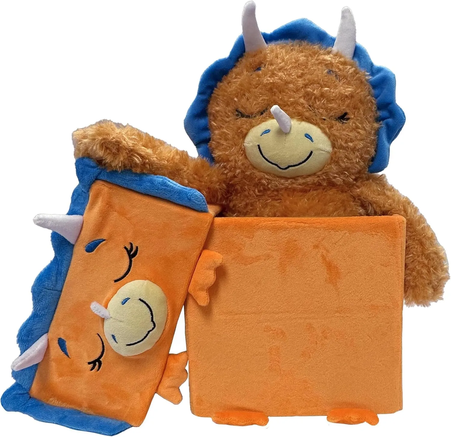 Happy Nappers: Adorable Storables -Dino Triceratops- Brown/Blue- 8” Character Box & Surprise 8” Plush Toy, Weighted Paws, Square Storage Bin, Kids 1 
