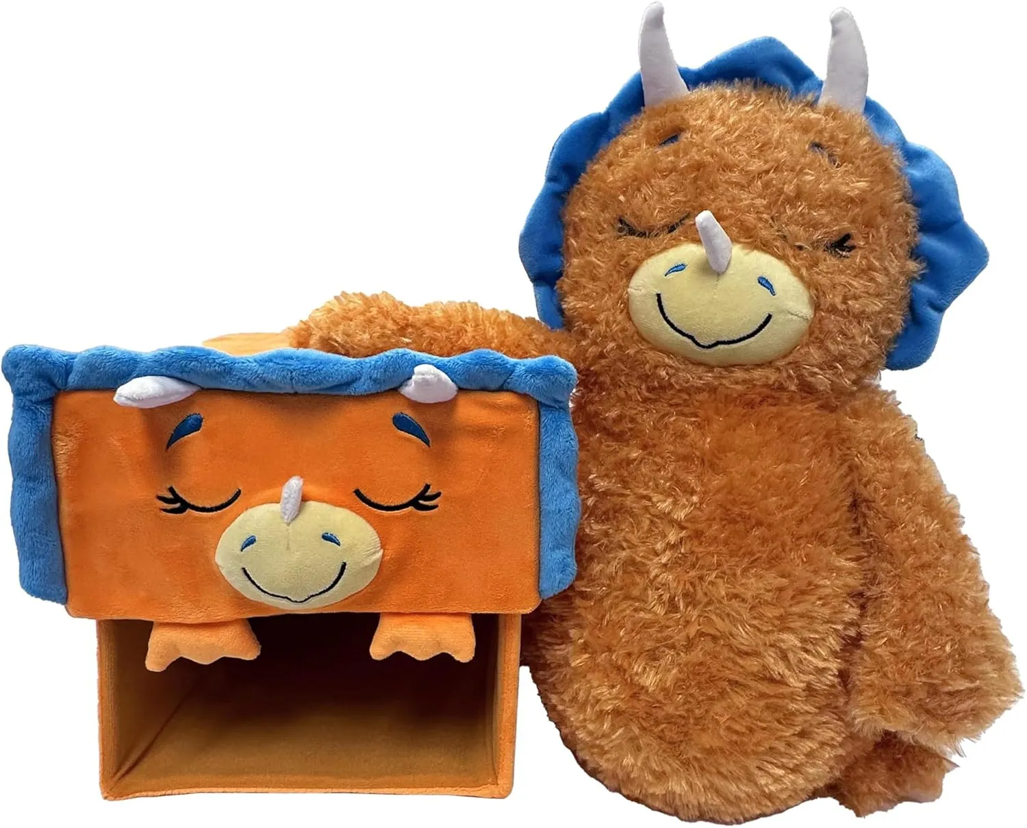 Happy Nappers: Adorable Storables -Dino Triceratops- Brown/Blue- 8” Character Box & Surprise 8” Plush Toy, Weighted Paws, Square Storage Bin, Kids 1 