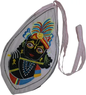 Hare Krishna Embroidered Bag Jaap Bag Cotton Bead Bag/Japa Mala Bag/Jholi/Chanting Bag/Meditation with Zip Pocket