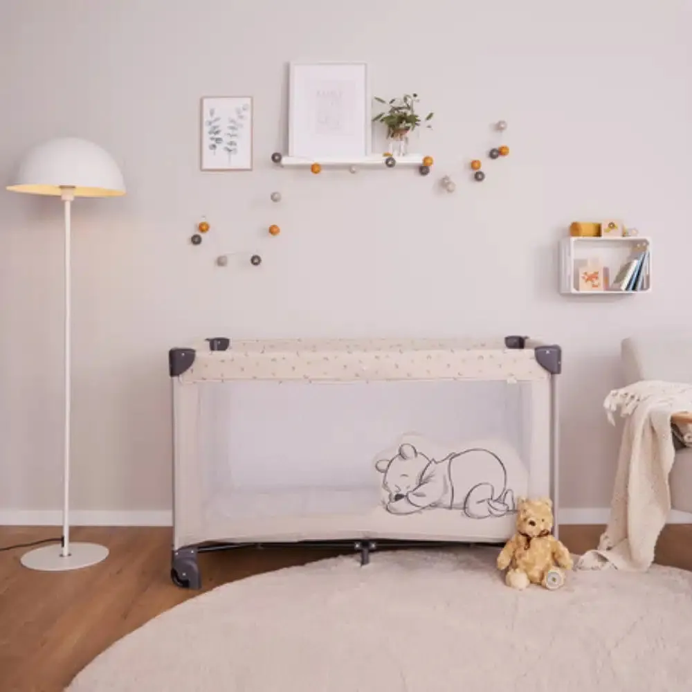 Hauck Dream N Play Go Travel Cot – Pooh Rainbow Beige