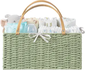 HBlife Large Baby Diaper Caddy Organizer Green, Paper Rope Storage Baskets Nursery Bin with Removable Divider, Portable Car Organizer for Diapers, Baby Shower Gifts, Newborn Essentials Must Haves