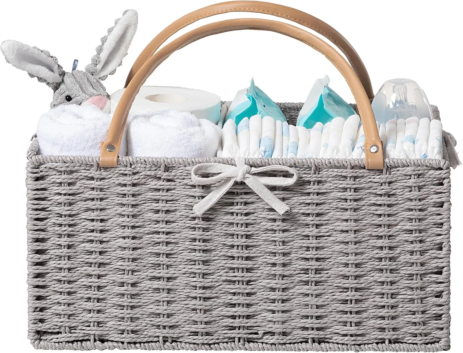 HBlife Large Baby Diaper Caddy Organizer, Paper Rope Storage Baskets Nursery Bin with Removable Divider, Portable Car Organizer for Diapers, Baby Shower Gifts, Newborn Essentials Must Haves