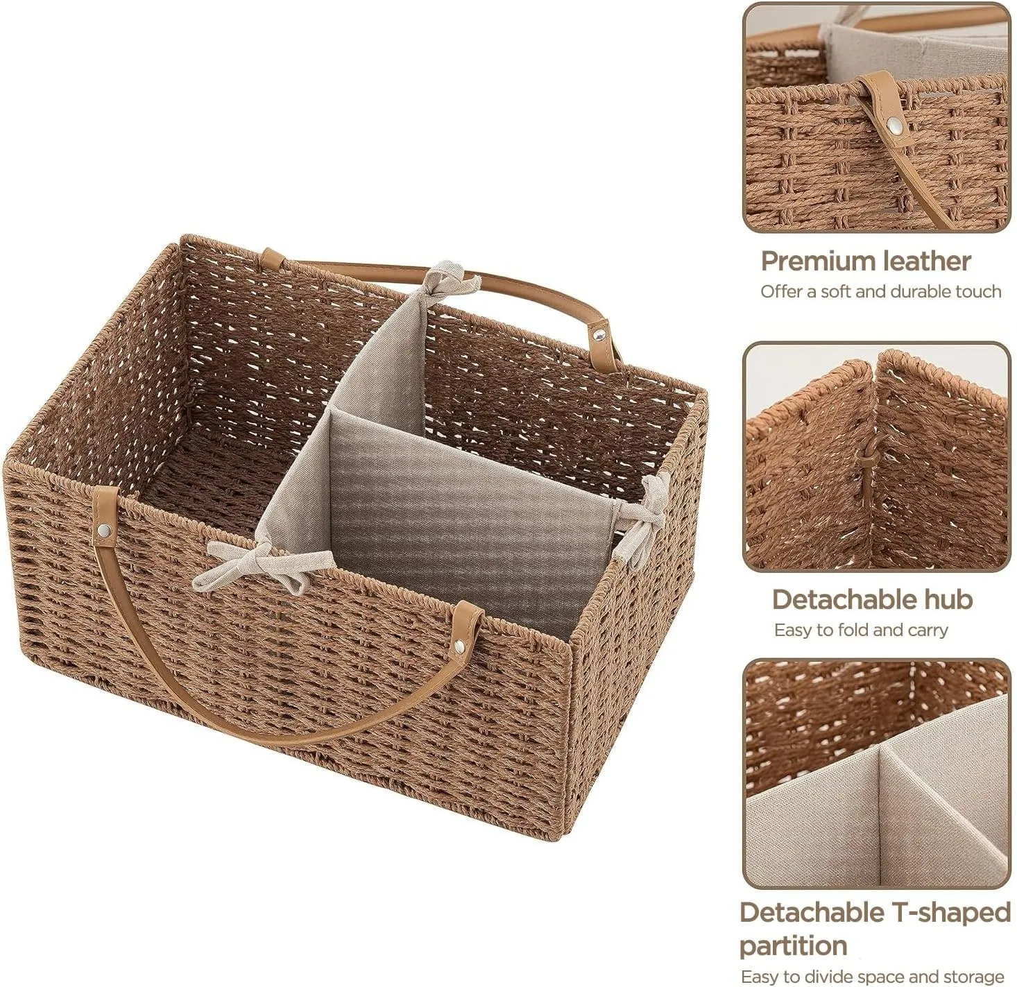 HBlife Large Baby Diaper Caddy Organizer, Paper Rope Storage Baskets Nursery Bin with Removable Divider, Portable Car Organizer for Diapers, Baby Shower Gifts, Newborn Essentials Must Haves