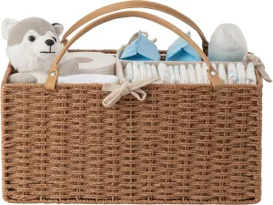 HBlife Large Baby Diaper Caddy Organizer, Paper Rope Storage Baskets Nursery Bin with Removable Divider, Portable Car Organizer for Diapers, Baby Shower Gifts, Newborn Essentials Must Haves