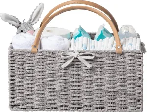 HBlife Large Baby Diaper Caddy Organizer, Paper Rope Storage Baskets Nursery Bin with Removable Divider, Portable Car Organizer for Diapers, Baby Shower Gifts, Newborn Essentials Must Haves