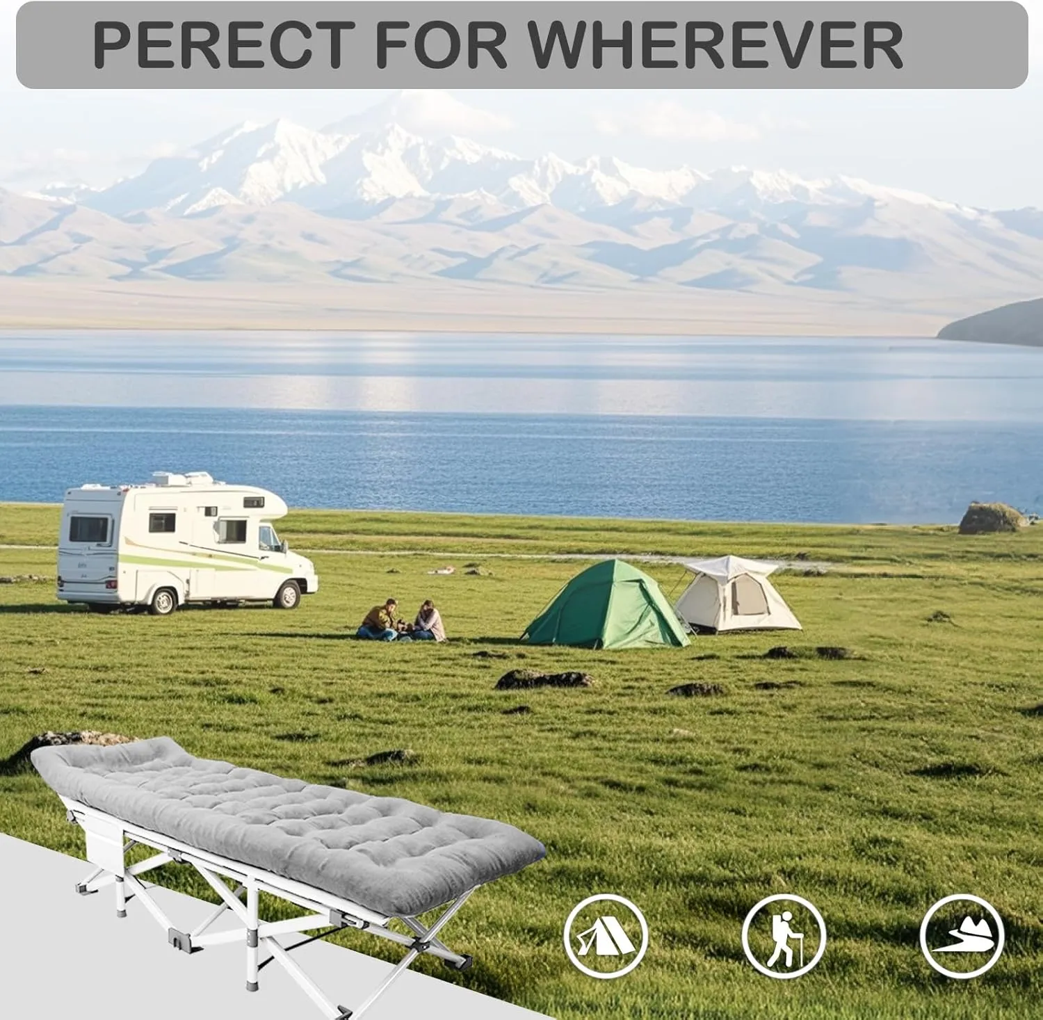 Heavy Duty Camping Cot for Adults - 500~600 LBS Folding Bed with Mattress, 75"x28" Portable Sleeping Cot for Home/Office/Outdoor, Carry Bag (Golden Grey)