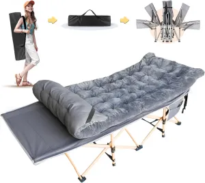 Heavy Duty Camping Cot for Adults - 500~600 LBS Folding Bed with Mattress, 75"x28" Portable Sleeping Cot for Home/Office/Outdoor, Carry Bag (Golden Grey)
