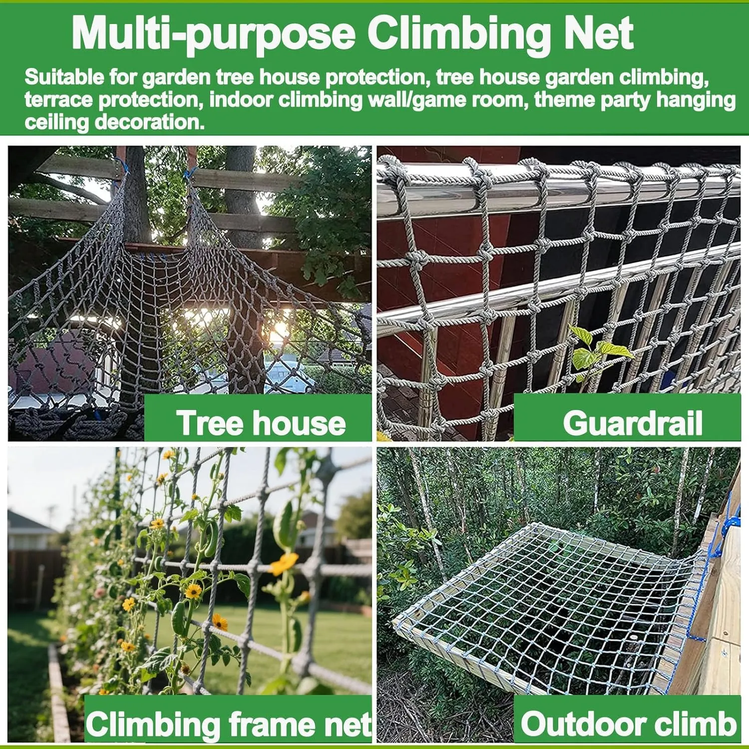 Heavy Duty Climbing Cargo Net for Adults and Kids Backyard Climbing Net Rope Ladder Playground Safety Nets Kids Tree House Swing Hammock,6.6x18ft