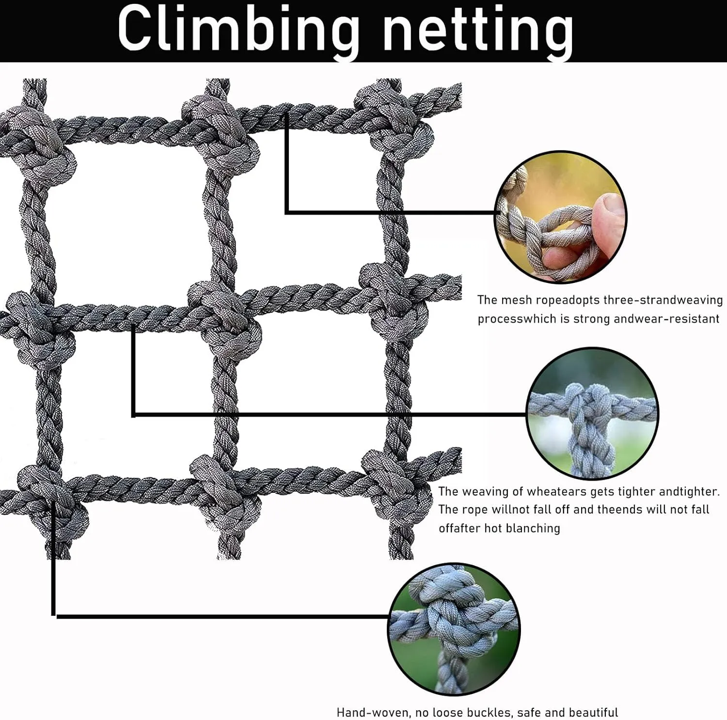 Heavy-Duty Climbing Cargo Net – Large Playground Net Climbing Net for Kids | Indoor & Outdoor Safety Net | Treehouse Rope Ladder,Swing Set Accessory,2×3m /6.56×9.84 ft