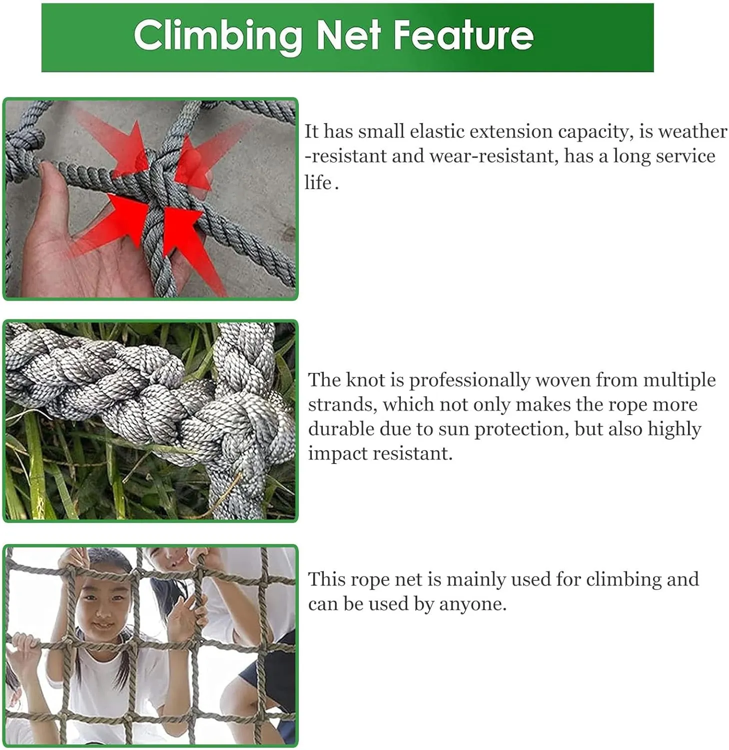 Heavy Duty Climbing Cargo Net, Outdoor Playground Climbing Net, Rope Ladder, Playground Treehouse Swingsets Accessories,2 * 2m(6.6 * 6.6ft)