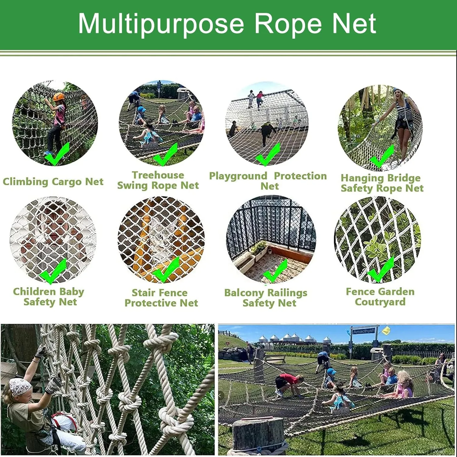 Heavy Duty Climbing Cargo Net, Outdoor Playground Climbing Net, Rope Ladder, Playground Treehouse Swingsets Accessories,2 * 2m(6.6 * 6.6ft)