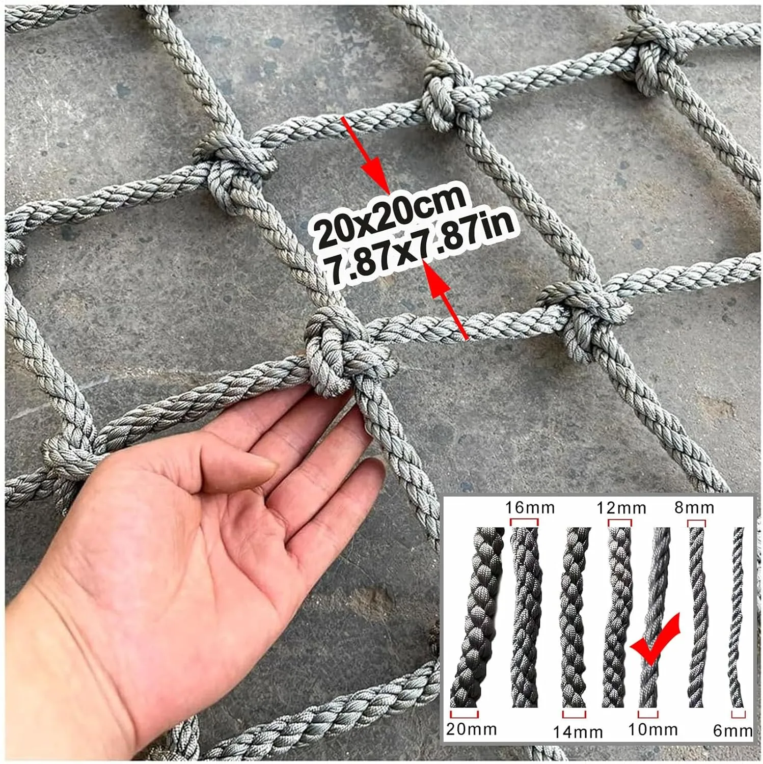 Heavy Duty Climbing Cargo Net Playground Safety Net Climbing Net Outdoor Rope Ladder for Tree House Balcony Banister Protection Fence Decor for Indoor Outdoor,3.3x3.3ft