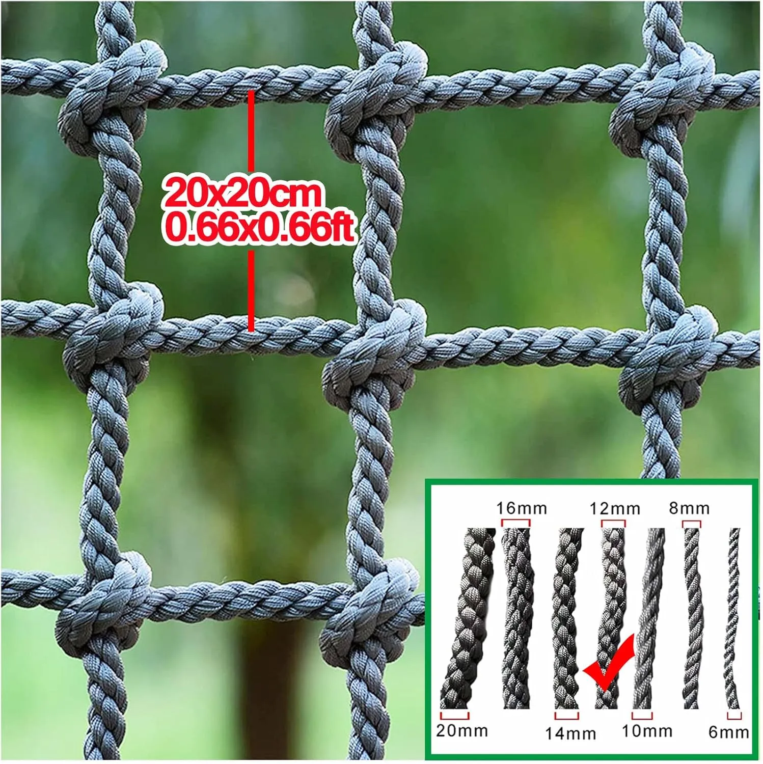 Heavy Duty Climbing Cargo Net Polyamide Fiber Playground Net 0.47" Thick Outdoor Hammock Cargo Rope Ladder Truck Trailer Netting,2x9m(6.6x30ft)