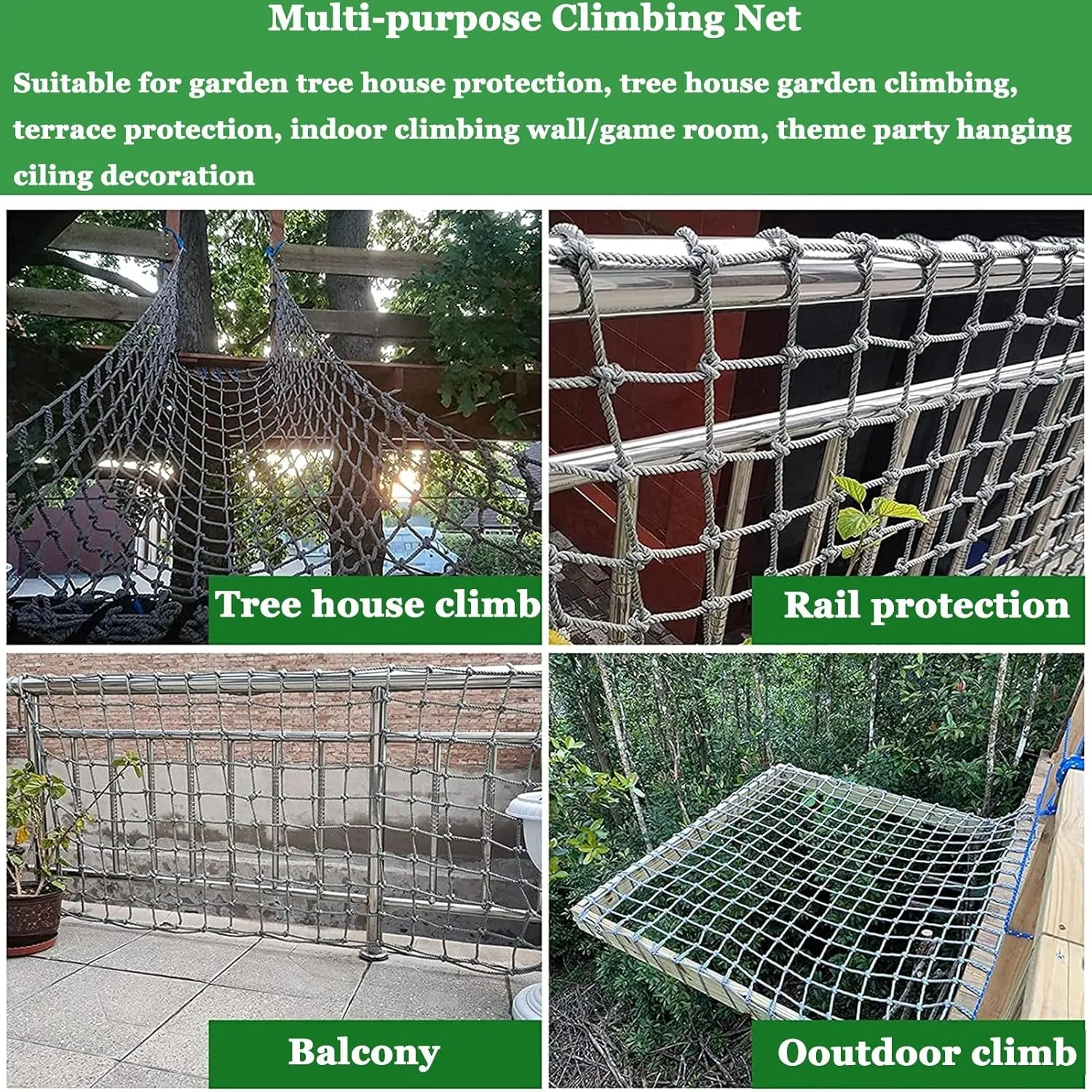 Heavy Duty Climbing Cargo Net Polyamide Fiber Playground Net 0.47" Thick Outdoor Hammock Cargo Rope Ladder Truck Trailer Netting,2x9m(6.6x30ft)