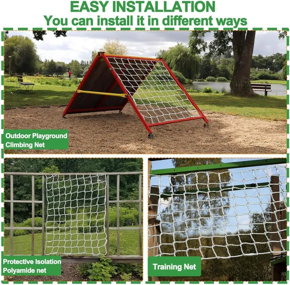 Heavy-Duty Climbing Cargo Net Polyamide Thick 0.39 in Playground Safety Net Multipurpose Rope Ladder Tree House Accessory & Balcony Railing,1Mx1M(3.3FTx3.3FT)