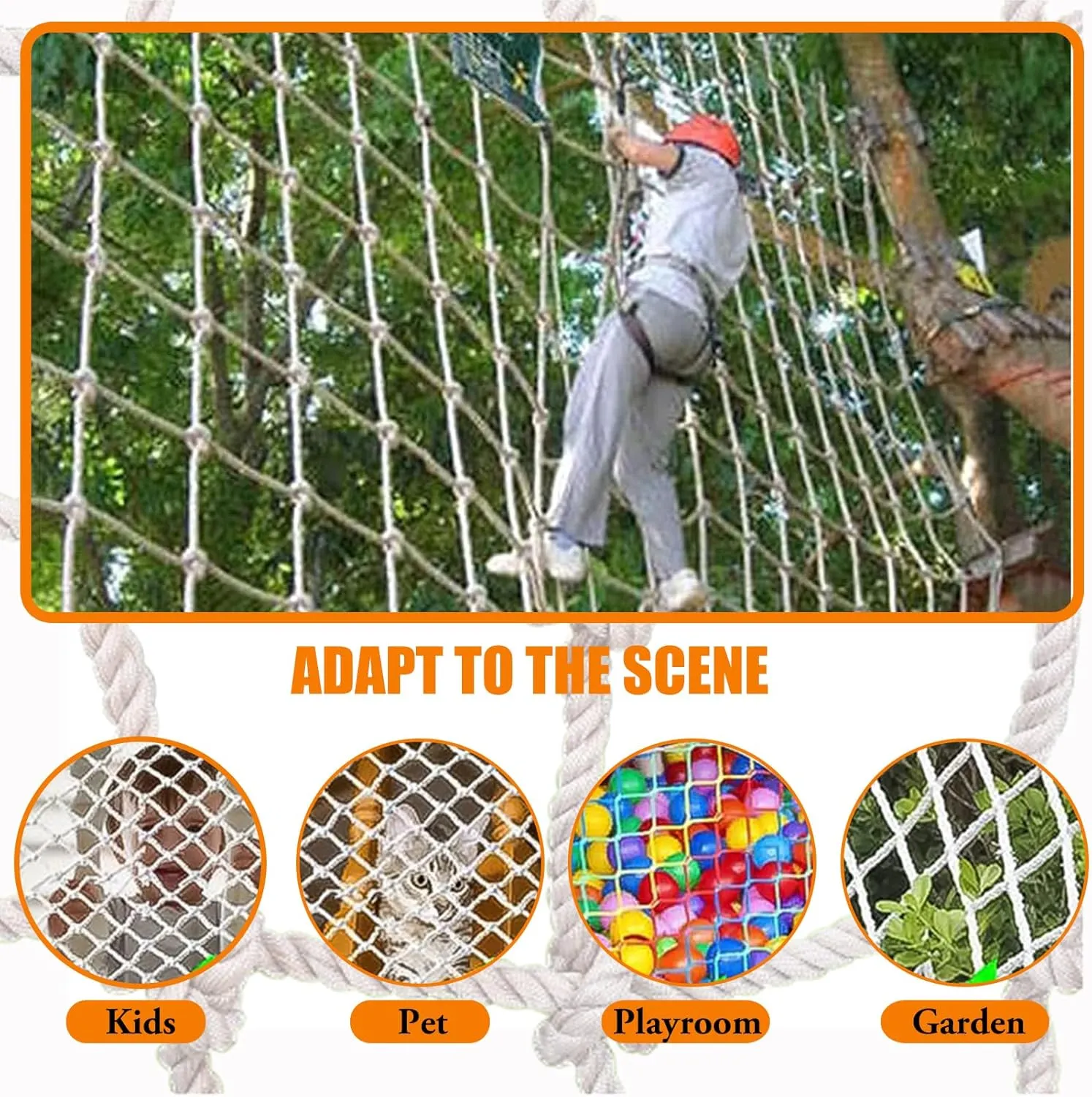 Heavy Duty Climbing Cargo Net,Safety Net Climbing Net for Playground & Tree House,Balcony Protection Net,Outdoor Training Rope Ladder(Size:100x500cm)