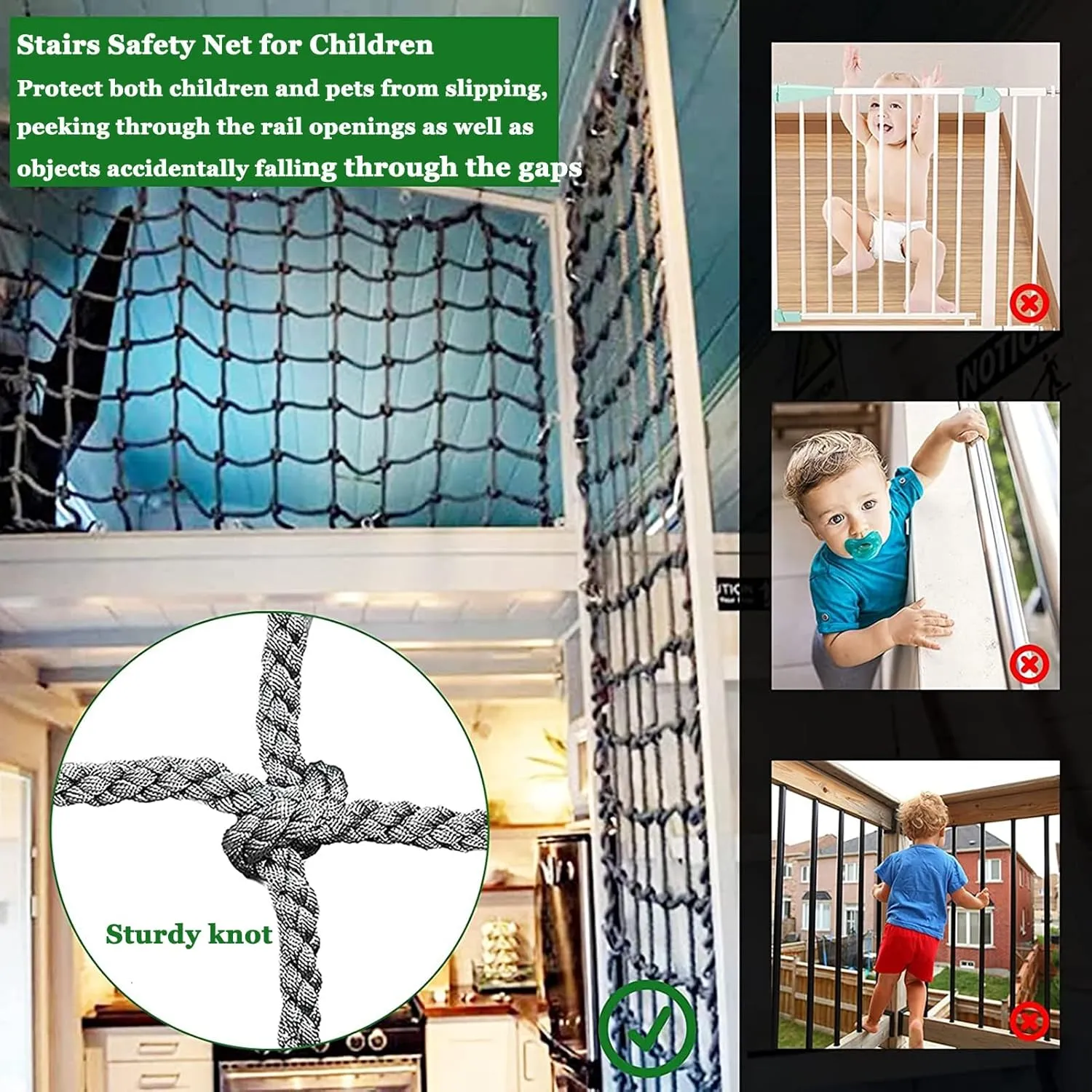 Heavy Duty Climbing Net for Indoor and Outdoor Large Rope Outdoor Cargo Net Playground Net Stair Balcony Railing Protection Net,1Mx1M(3.3FTx3.3FT)