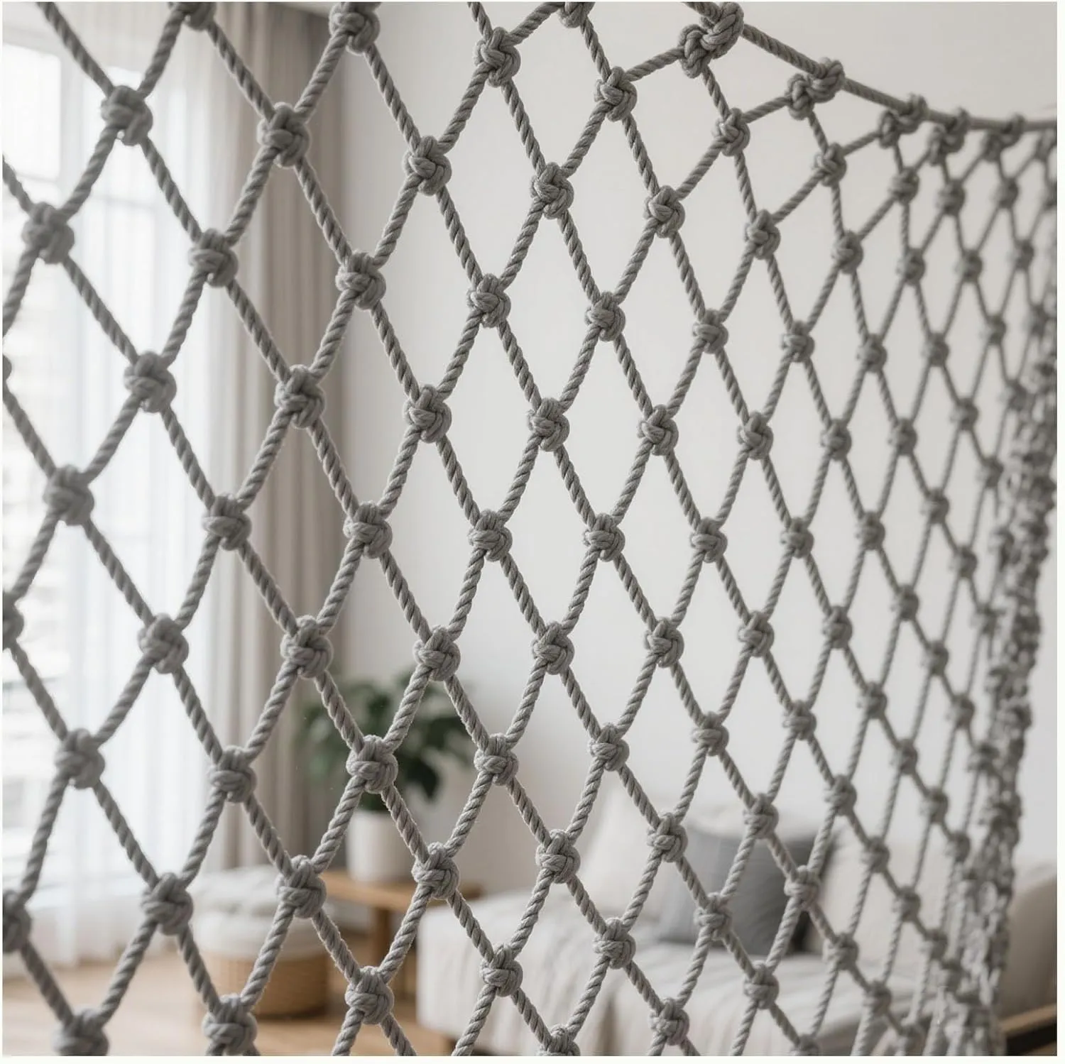 Heavy Duty Climbing Net for Outdoor/Indoor Use, 200x200cm Handcrafted Rope Netting - Playground Safety, Balcony & Stairs Fence Protection, Durable Cargo Net