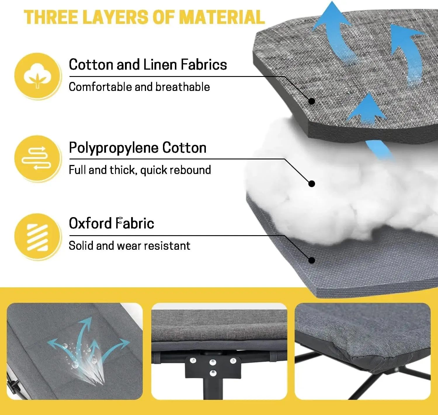 Heavy Duty Foldable Camping Cot with Quiet Pillow – 5-Position Adjustable Sleeping Cot for Adults