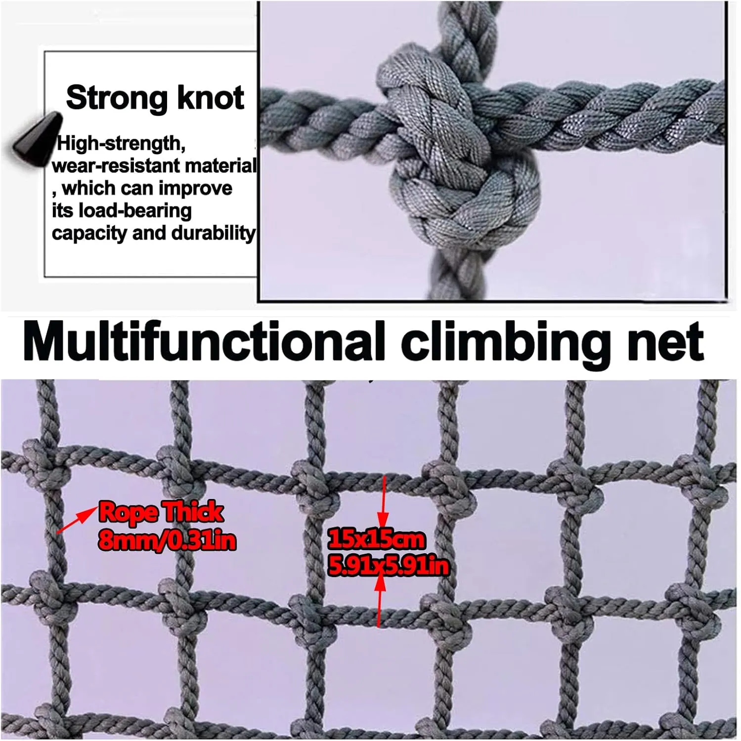 Heavy Duty Hemp Climbing Rope Cargo Net Playground Safety Net Thick 0.31" Climbing Net Antifall Net Kids Tree House Rope Ladder Truck Trailer Fence Netting,6.6x23ft