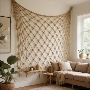 Heavy Duty Hemp Rope Climbing Net for - Safety Protection Net for Stairs & Balconies - Indoor/Outdoor Rope Netting, 8mm Thick, 300x500cm Playground Cargo Net