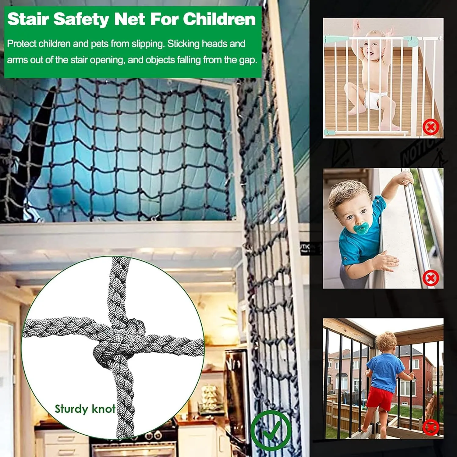 Heavy Duty Net, Rope Climbing Net,Fence Stairs Balcony Railings Garden Playground Protection Playground Play Safety Net Outdoor Climbing Cargo Net(Size:9.8FTx9.8FT)
