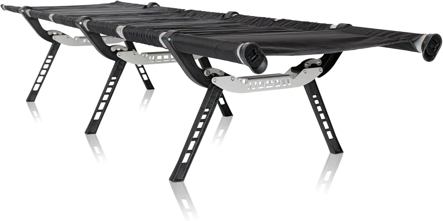 Heavy Duty Portable Travel Backpack Cot Bed for Adults. Ideal for Outdoor Activities, Hiking, Camping, Traveling, Fishing, Backpacking, and Beach Cot (Black Neoprine Carrier)