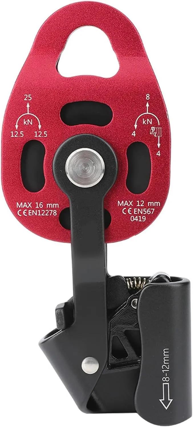 Heavy Duty Single Rope Pulley with Spring, for Climbing and Mountaineering, 7075 Aviation Aluminum Pulley Wheel, 4KN Pull Force