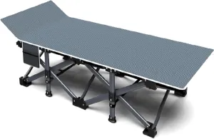 Heavy Duty Sturdy Guest Bed, Extra Wider Cots with Large Pocket, Portable Folding Bed for Fishing Picnic Office, Load Capacity 300kg