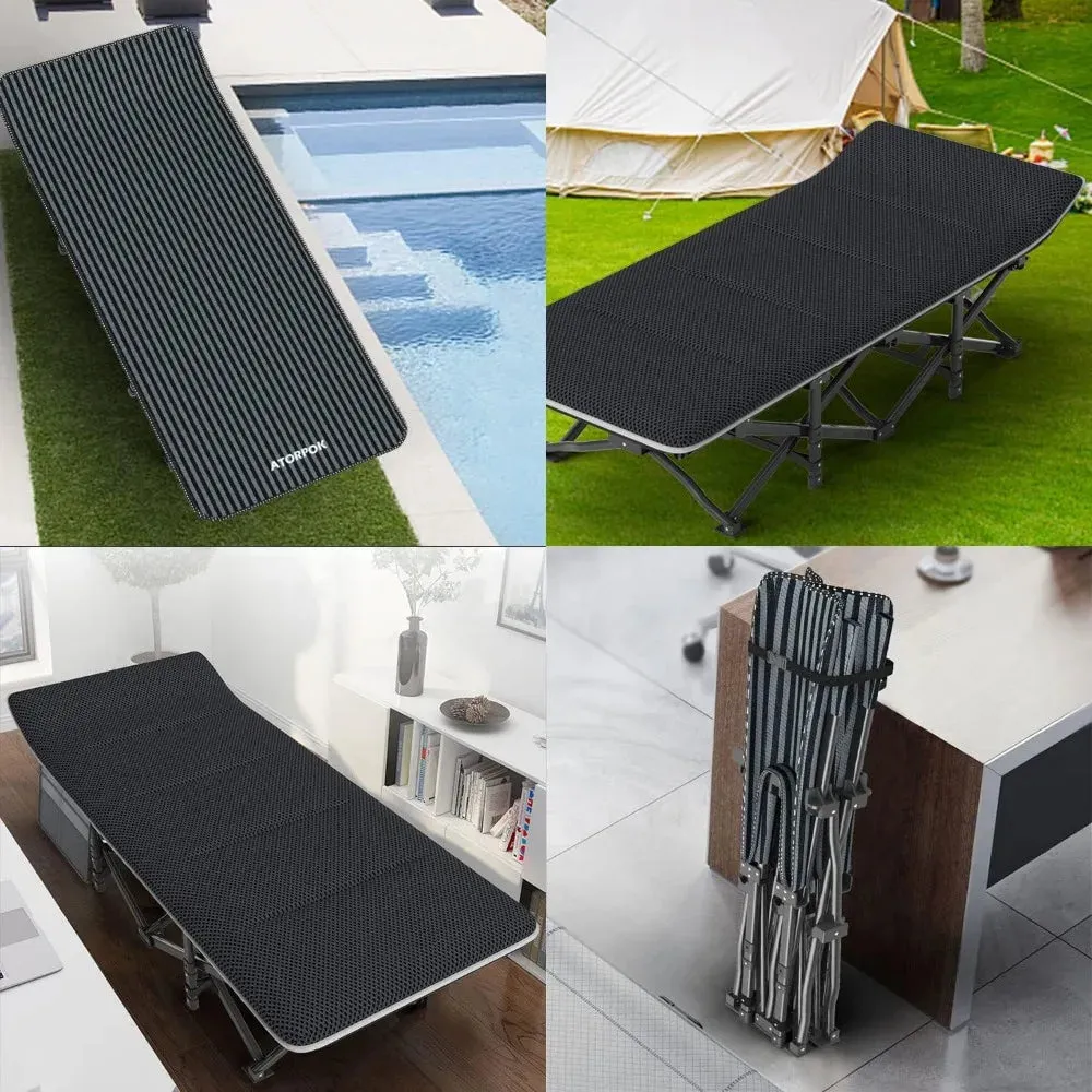 Heavy Duty Ultralight Camping Cot 450 Lbs Capacity Lightweight Folding Bed with Removable Cushion and Carry Bag for Comfortable Adult Outdoor Sleep