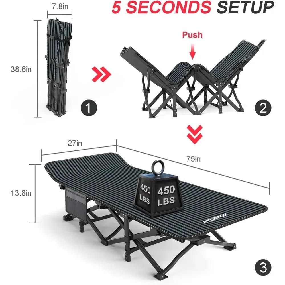 Heavy Duty Ultralight Camping Cot 450 Lbs Capacity Lightweight Folding Bed with Removable Cushion and Carry Bag for Comfortable Adult Outdoor Sleep