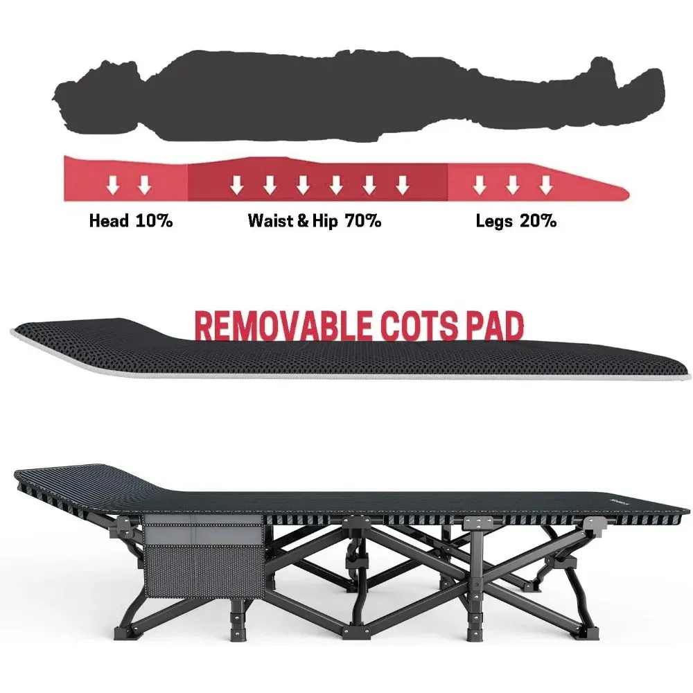 Heavy Duty Ultralight Camping Cot 450 Lbs Capacity Lightweight Folding Bed with Removable Cushion and Carry Bag for Comfortable Adult Outdoor Sleep