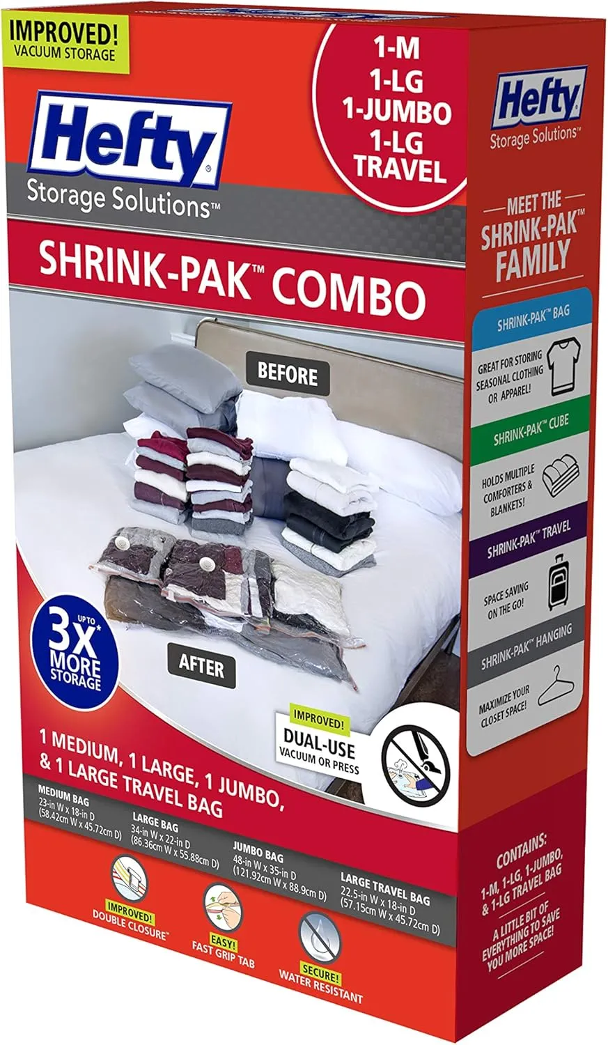 Hefty Shrink Pak - 1 Medium, 1 Large, 1 Jumbo, 1 Large Travel Bag