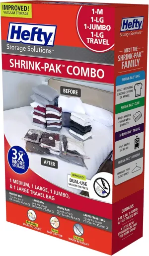 Hefty Shrink Pak - 1 Medium, 1 Large, 1 Jumbo, 1 Large Travel Bag