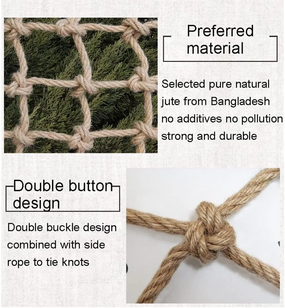 Hemp Rope Net Balcony Stair Barrier Fall Protection Safety Net for Kids 8mm Rope 10cm Mesh Heavy Duty Hanging Network Wall Hanging Craft Decorative Climbing Vine Net(Colour: Yellow,Size:1x1m(3.28x3.28