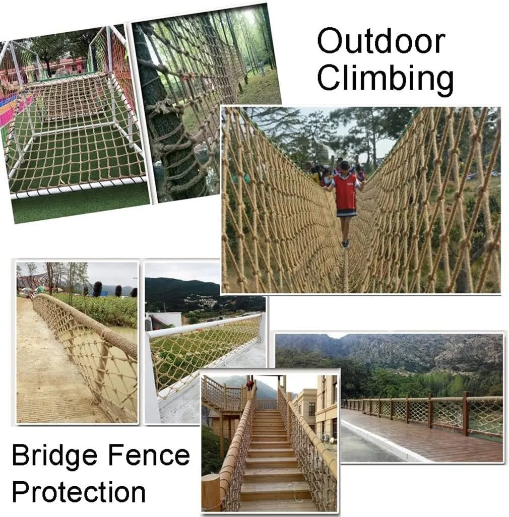 Hemp Rope Net Balcony Stair Barrier Fall Protection Safety Net for Kids 8mm Rope 10cm Mesh Heavy Duty Hanging Network Wall Hanging Craft Decorative Climbing Vine Net(Colour: Yellow,Size:1x1m(3.28x3.28