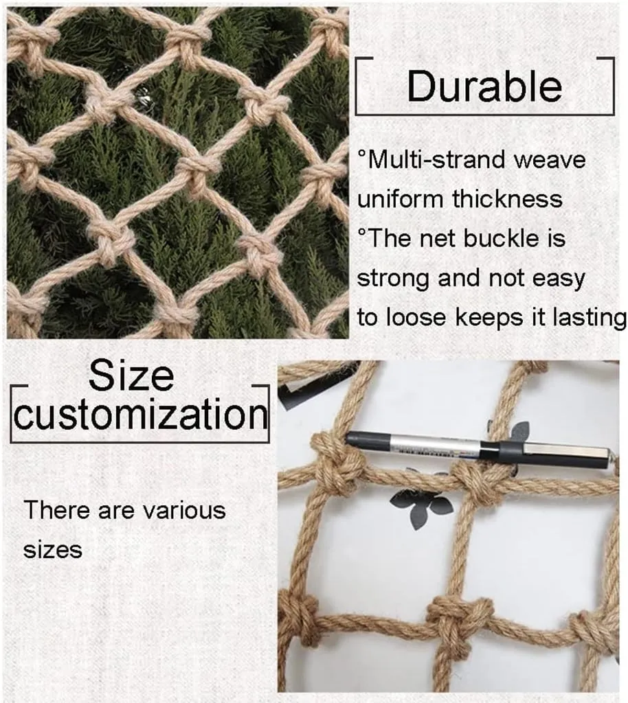 Hemp Rope Net Balcony Stair Barrier Fall Protection Safety Net for Kids 8mm Rope 10cm Mesh Heavy Duty Hanging Network Wall Hanging Craft Decorative Climbing Vine Net(Colour: Yellow,Size:1x1m(3.28x3.28