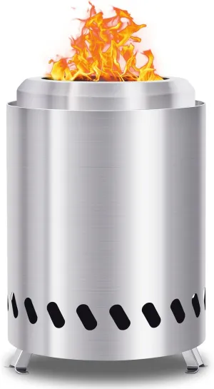 HGD 9.5 x 7.1 in Small Tabletop Fire Pit, Portable Mini Smokeless Table Top Firepit, Low Smoke Camping Stove for Outdoor & Patio, Fueled by Pellets or Wood, with Travel Bag, Stainless Steel, Silver