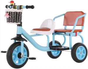 High Carbon Steel Children's Tricycle/Soft and Comfortable Pedal Tricycle Can Take People with Back Seat Kids Tandem Tricycle for Boys and Girls Ages 3 ,Blue