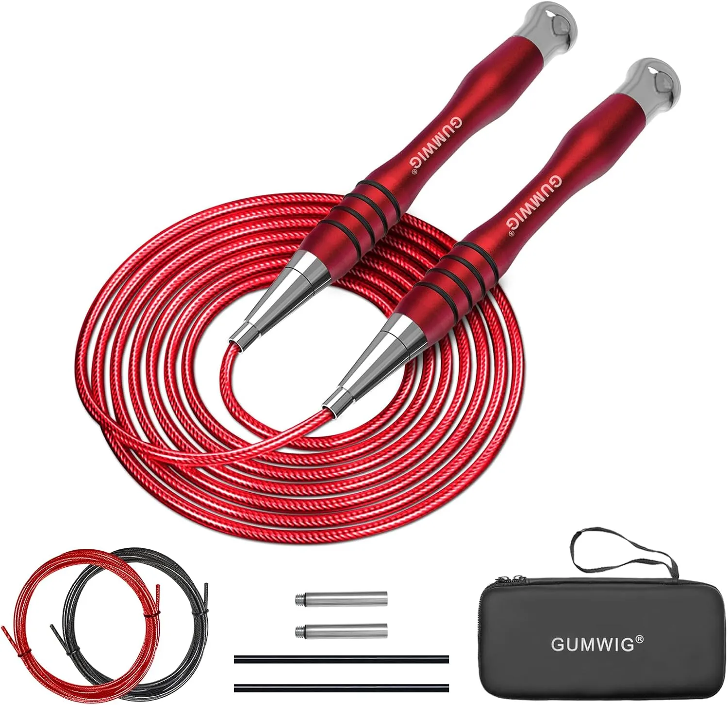 High Speed Jump Rope for Adults Men Women, Double Under Jumping Ropes for Workout Fitness Professional Training Boxing, Weighted Crossfit Skipping Workout with Tang-free Cable, Stainless Steel Handle with Removable Counterweight Rob (Red)